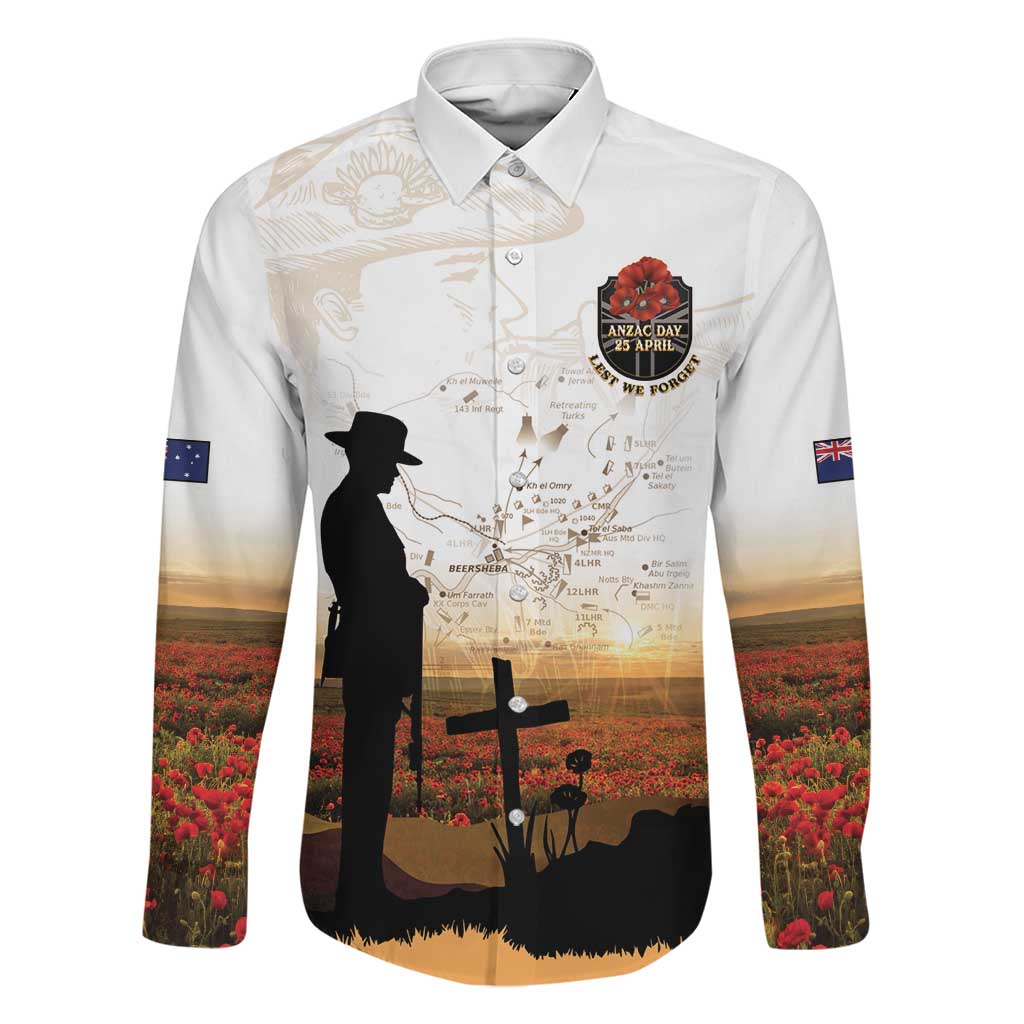 Australia And New Zealand ANZAC Day Family Matching Summer Maxi Dress and Hawaiian Shirt Battle Of Beersheba LT05 Dad's Shirt - Long Sleeve Beige - Polynesian Pride