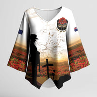 Australia And New Zealand ANZAC Day Kimono Sleeve Blouse Battle Of Beersheba LT05 Female Beige - Polynesian Pride