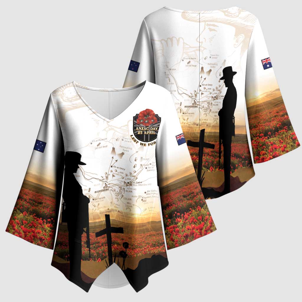 Australia And New Zealand ANZAC Day Kimono Sleeve Blouse Battle Of Beersheba LT05 - Polynesian Pride