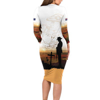 Australia And New Zealand ANZAC Day Long Sleeve Bodycon Dress Battle Of Beersheba LT05 - Polynesian Pride