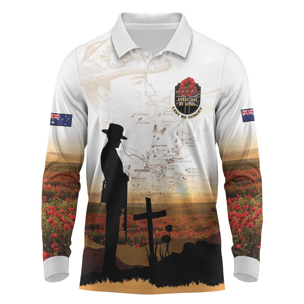Australia And New Zealand ANZAC Day Long Sleeve Polo Shirt Battle Of Beersheba