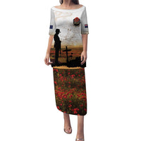 Australia And New Zealand ANZAC Day Puletasi Battle Of Beersheba LT05 Long Dress Beige - Polynesian Pride