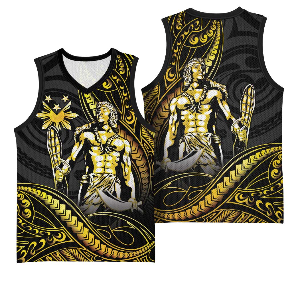 Filipinos Lapu Lapu Hero Basketball Jersey Gold Polynesian Tribal Tattoo LT05 - Polynesian Pride
