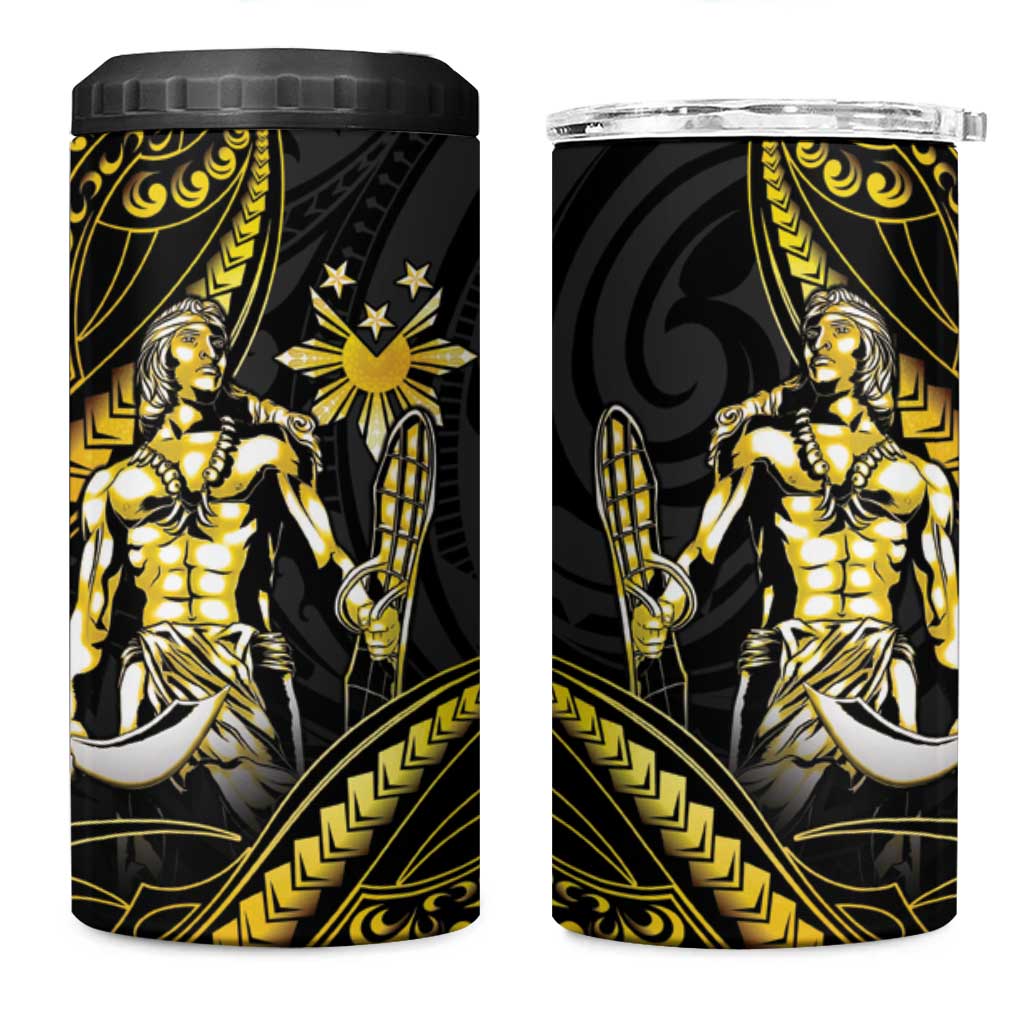 Filipinos Lapu Lapu Hero 4 in 1 Can Cooler Tumbler Gold Polynesian Tribal Tattoo LT05 One Size: 16 oz Gold - Polynesian Pride