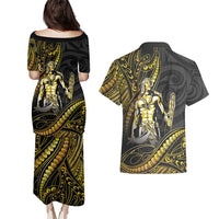 Filipinos Lapu Lapu Hero Couples Matching Puletasi and Hawaiian Shirt Gold Polynesian Tribal Tattoo