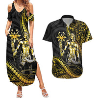 Filipinos Lapu Lapu Hero Couples Matching Summer Maxi Dress and Hawaiian Shirt Gold Polynesian Tribal Tattoo