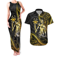 Filipinos Lapu Lapu Hero Couples Matching Tank Maxi Dress and Hawaiian Shirt Gold Polynesian Tribal Tattoo LT05 Gold - Polynesian Pride