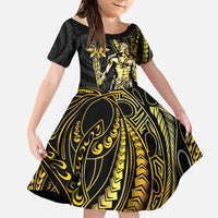 Filipinos Lapu Lapu Hero Family Matching Mermaid Dress and Hawaiian Shirt Gold Polynesian Tribal Tattoo LT05 Daughter's Dress Gold - Polynesian Pride