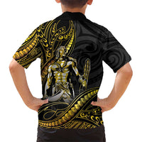 Filipinos Lapu Lapu Hero Family Matching Off The Shoulder Long Sleeve Dress and Hawaiian Shirt Gold Polynesian Tribal Tattoo LT05 - Polynesian Pride