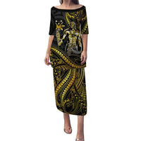 Filipinos Lapu Lapu Hero Family Matching Puletasi and Hawaiian Shirt Gold Polynesian Tribal Tattoo LT05 Mom's Dress Gold - Polynesian Pride