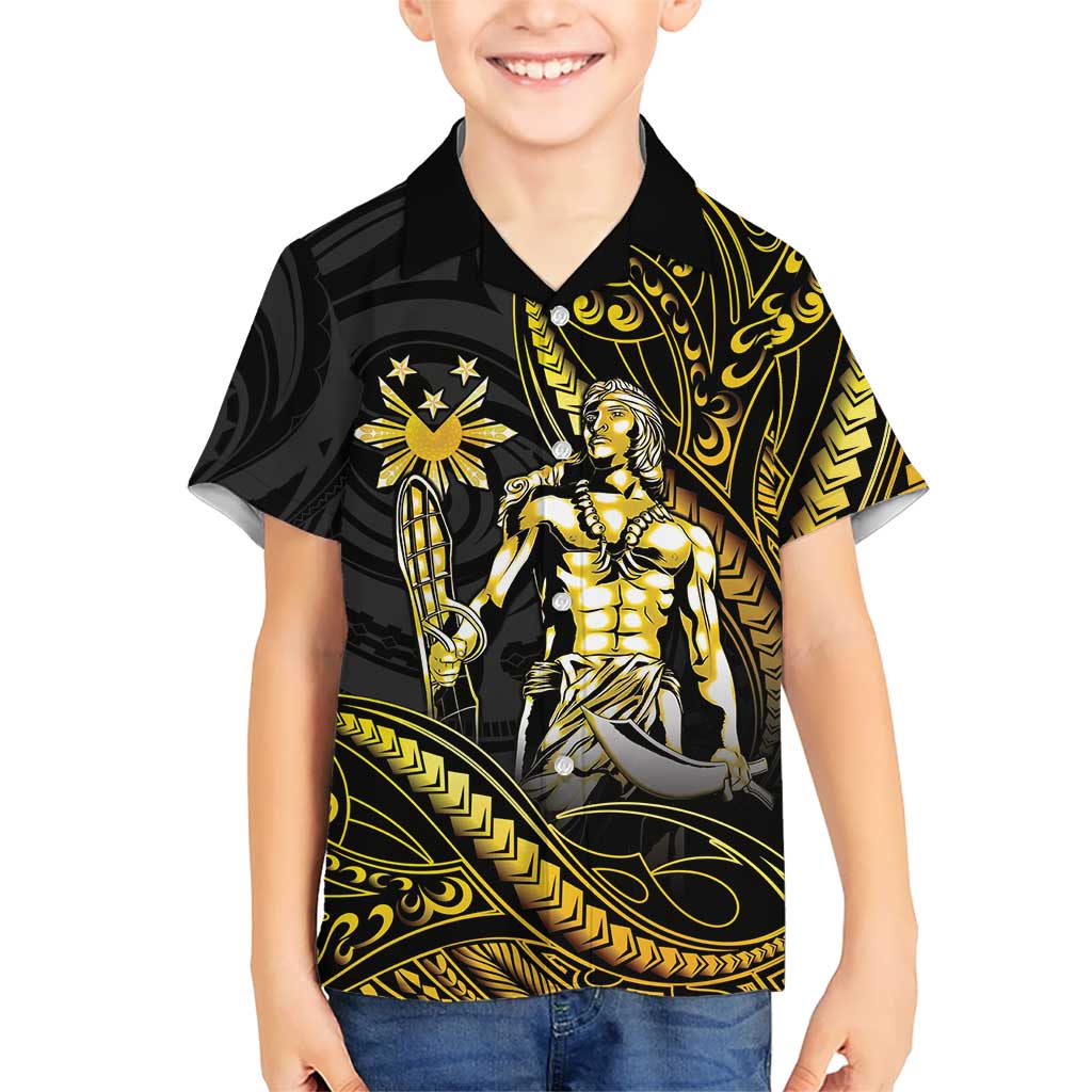 Filipinos Lapu Lapu Hero Kid Hawaiian Shirt Gold Polynesian Tribal Tattoo LT05 Kid Gold - Polynesian Pride