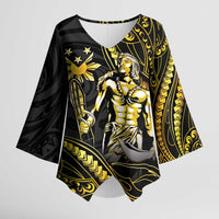 Filipinos Lapu Lapu Hero Kimono Sleeve Blouse Gold Polynesian Tribal Tattoo LT05 Female Gold - Polynesian Pride