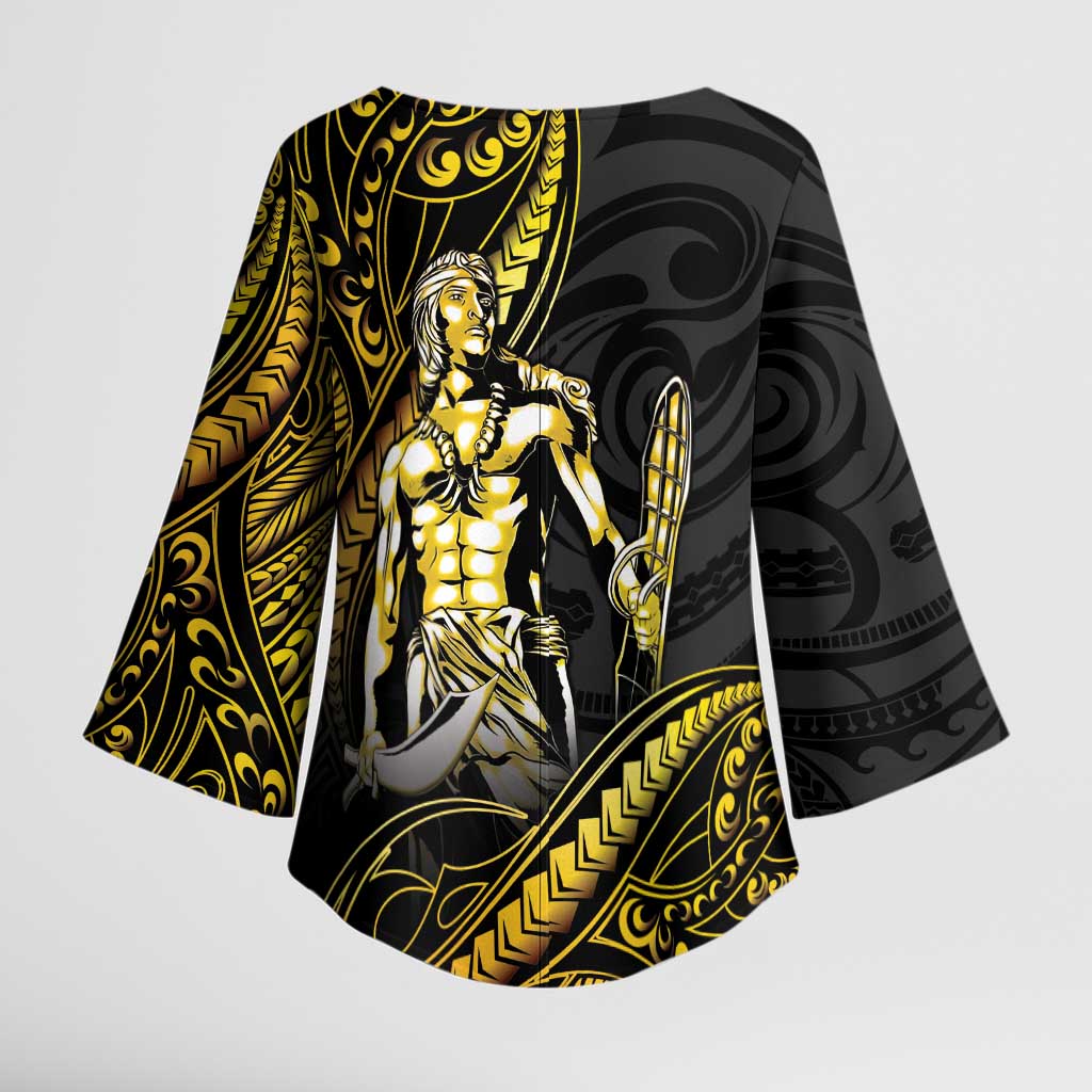Filipinos Lapu Lapu Hero Kimono Sleeve Blouse Gold Polynesian Tribal Tattoo LT05 - Polynesian Pride