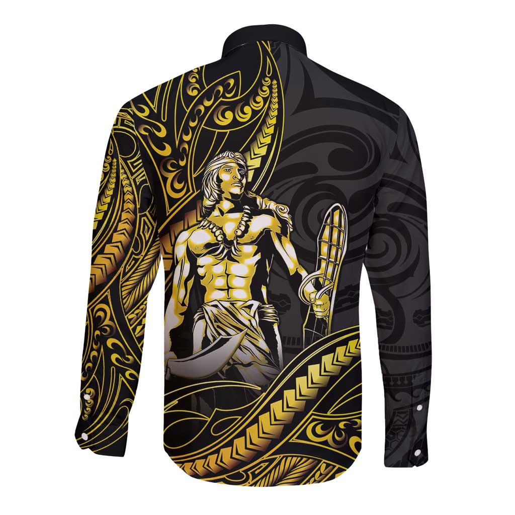 Filipinos Lapu Lapu Hero Long Sleeve Button Shirt Gold Polynesian Tribal Tattoo