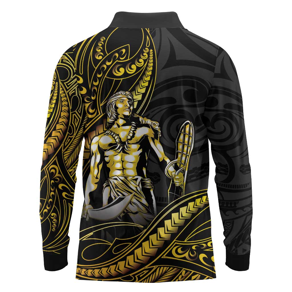 Filipinos Lapu Lapu Hero Long Sleeve Polo Shirt Gold Polynesian Tribal Tattoo LT05 - Polynesian Pride
