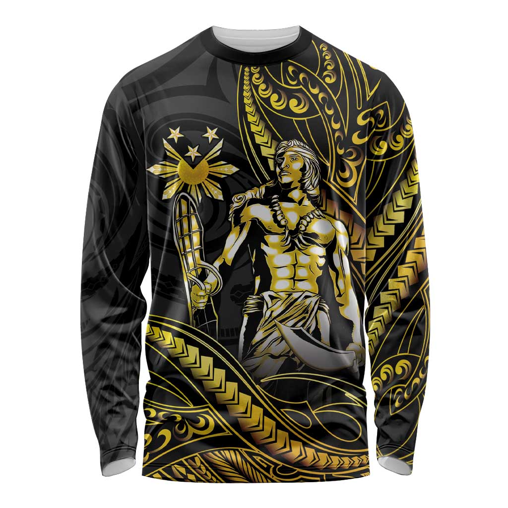 Filipinos Lapu Lapu Hero Long Sleeve Shirt Gold Polynesian Tribal Tattoo LT05 Unisex Gold - Polynesian Pride