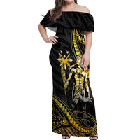 Filipinos Lapu Lapu Hero Off Shoulder Maxi Dress Gold Polynesian Tribal Tattoo LT05 Women Gold - Polynesian Pride