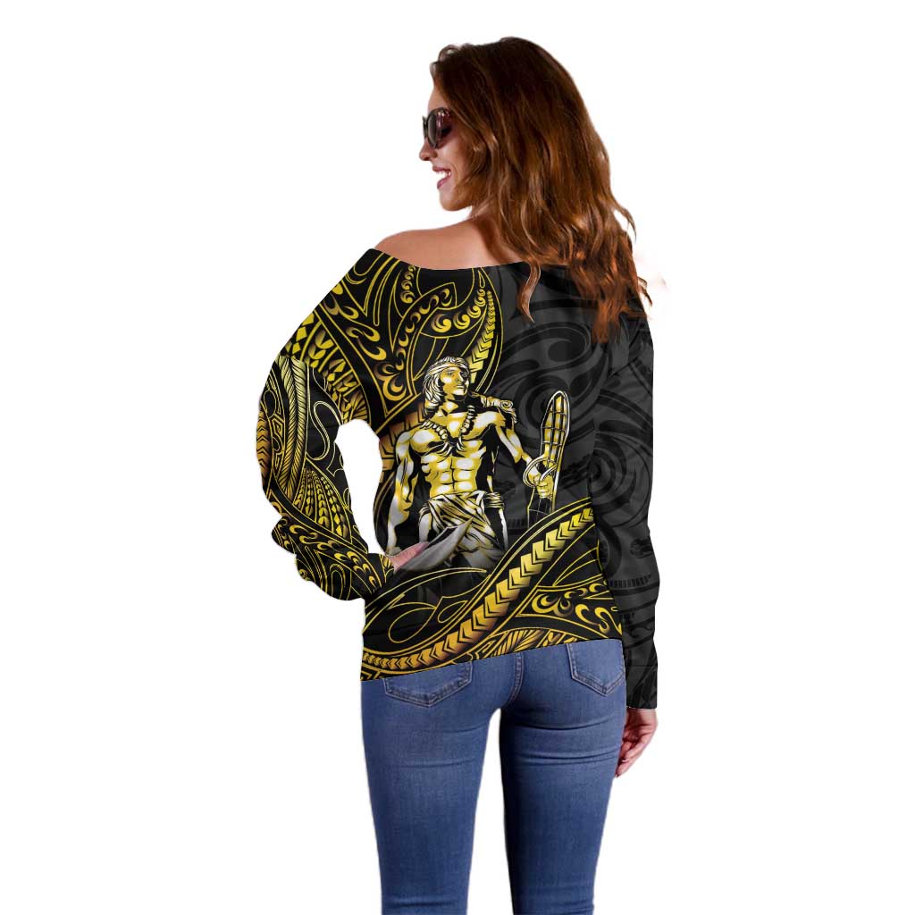 Filipinos Lapu Lapu Hero Off Shoulder Sweater Gold Polynesian Tribal Tattoo