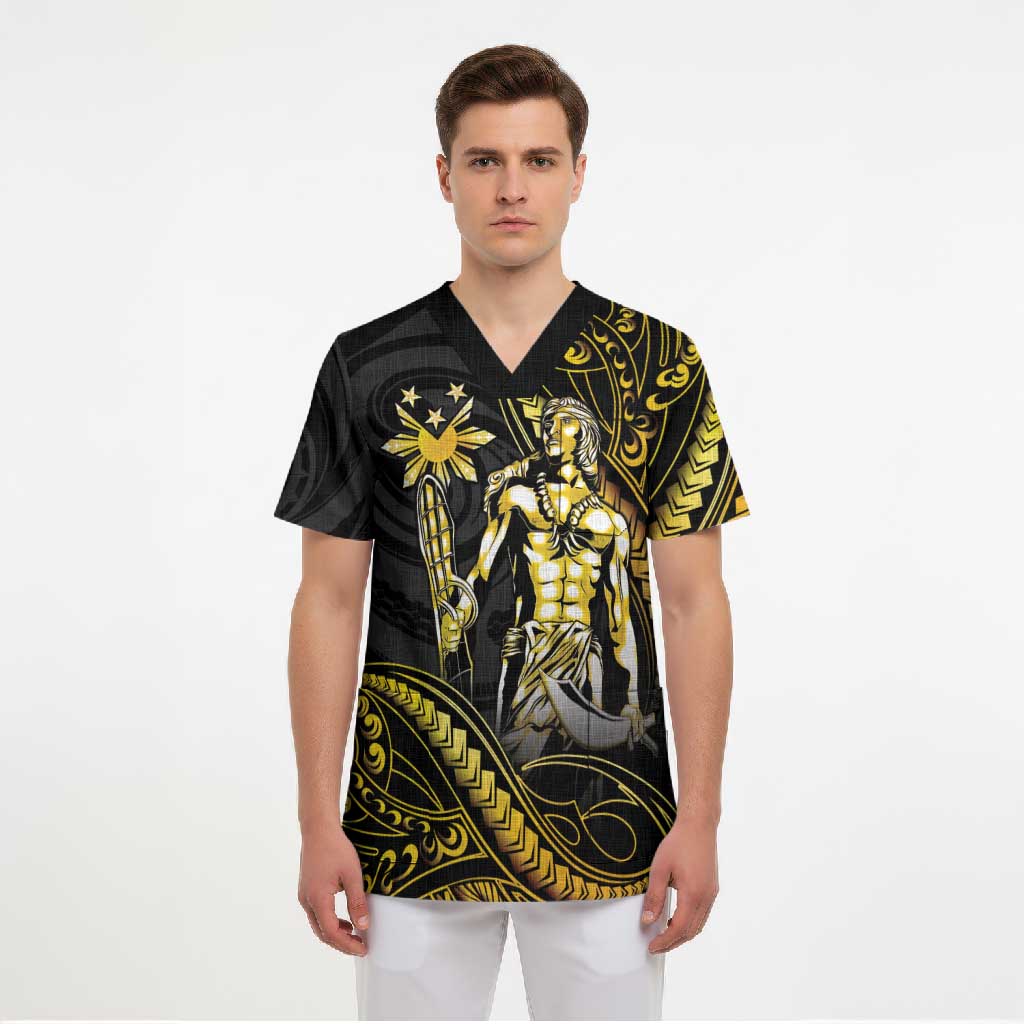 Filipinos Lapu Lapu Hero Scrub Top Gold Polynesian Tribal Tattoo