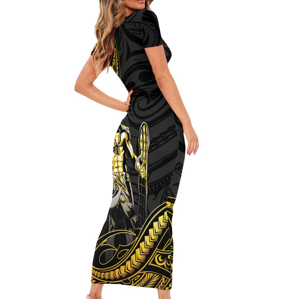 Filipinos Lapu Lapu Hero Short Sleeve Bodycon Dress Gold Polynesian Tribal Tattoo LT05 - Polynesian Pride