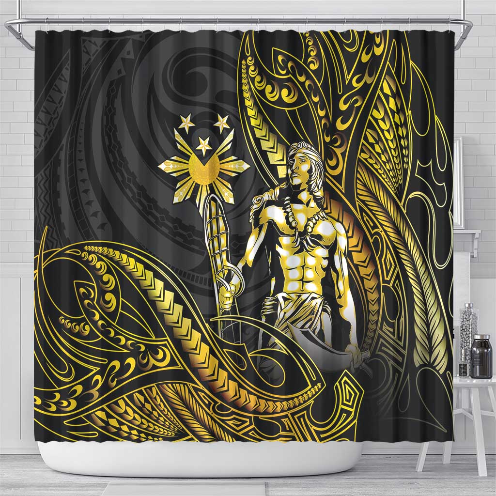 Filipinos Lapu Lapu Hero Shower Curtain Gold Polynesian Tribal Tattoo