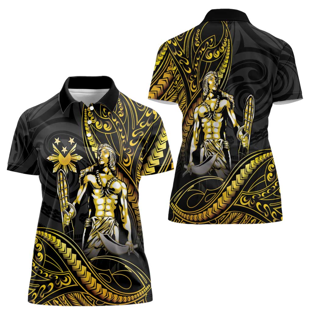 Filipinos Lapu Lapu Hero Women Polo Shirt Gold Polynesian Tribal Tattoo