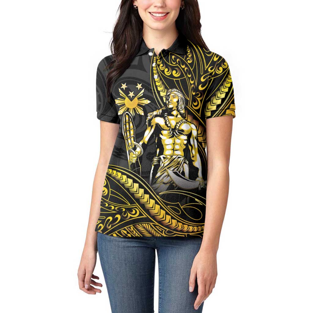 Filipinos Lapu Lapu Hero Women Polo Shirt Gold Polynesian Tribal Tattoo