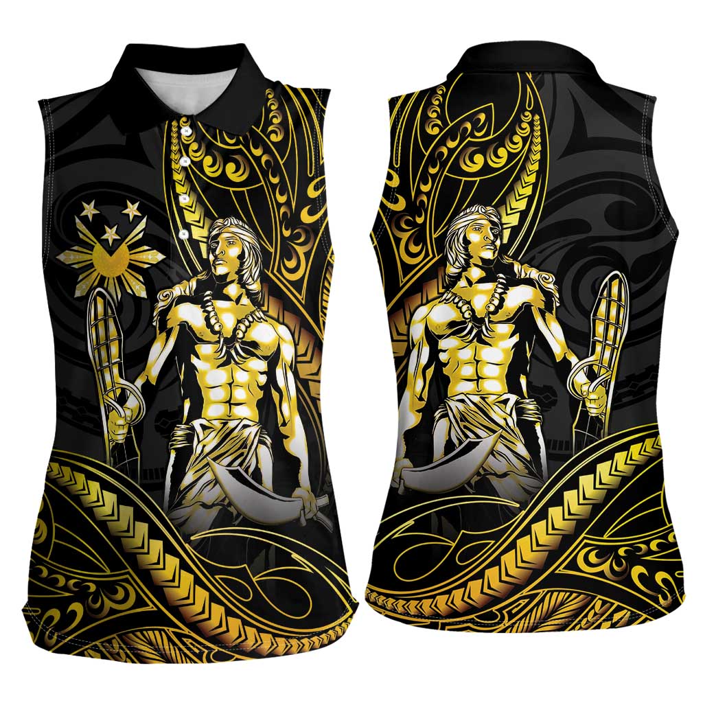 Filipinos Lapu Lapu Hero Women Sleeveless Polo Shirt Gold Polynesian Tribal Tattoo