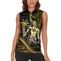 Filipinos Lapu Lapu Hero Women Sleeveless Polo Shirt Gold Polynesian Tribal Tattoo