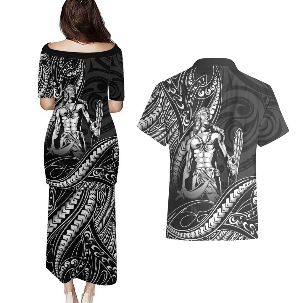 Filipinos Lapu Lapu Hero Couples Matching Puletasi and Hawaiian Shirt Black Polynesian Tribal Tattoo LT05 - Polynesian Pride