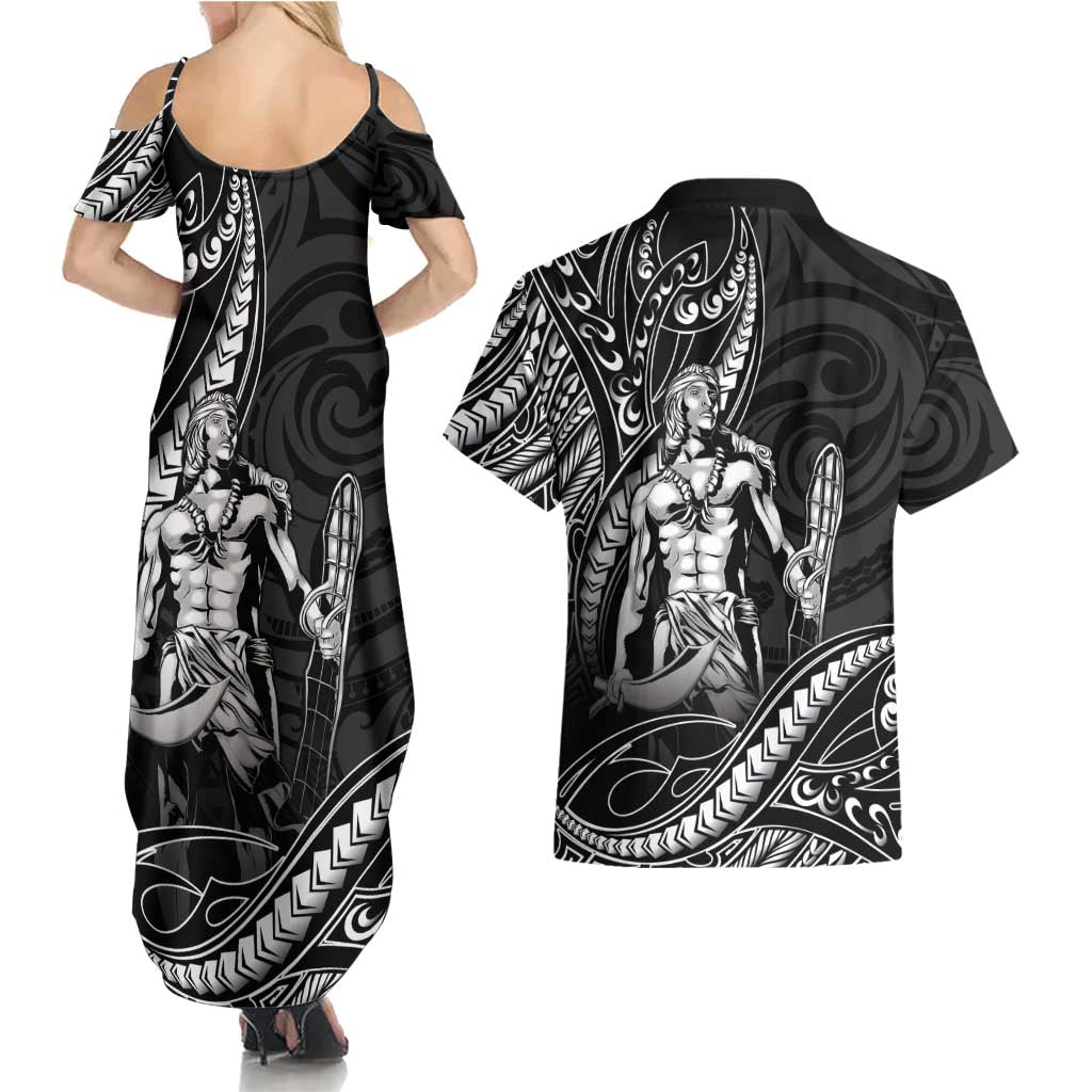 Filipinos Lapu Lapu Hero Couples Matching Summer Maxi Dress and Hawaiian Shirt Black Polynesian Tribal Tattoo