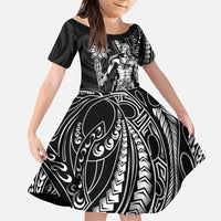 Filipinos Lapu Lapu Hero Family Matching Long Sleeve Bodycon Dress and Hawaiian Shirt Black Polynesian Tribal Tattoo LT05 Daughter's Dress Black - Polynesian Pride