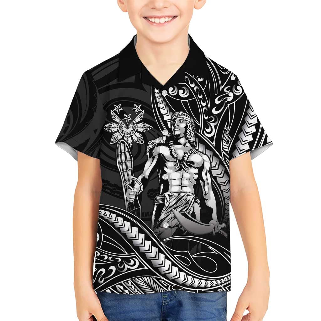 Filipinos Lapu Lapu Hero Family Matching Off The Shoulder Long Sleeve Dress and Hawaiian Shirt Black Polynesian Tribal Tattoo LT05 Son's Shirt Black - Polynesian Pride