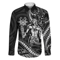 Filipinos Lapu Lapu Hero Family Matching Off Shoulder Maxi Dress and Hawaiian Shirt Black Polynesian Tribal Tattoo LT05 Dad's Shirt - Long Sleeve Black - Polynesian Pride