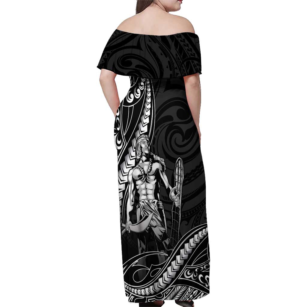 Filipinos Lapu Lapu Hero Family Matching Off Shoulder Maxi Dress and Hawaiian Shirt Black Polynesian Tribal Tattoo LT05 - Polynesian Pride