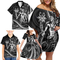 Filipinos Lapu Lapu Hero Family Matching Off Shoulder Short Dress and Hawaiian Shirt Black Polynesian Tribal Tattoo LT05 - Polynesian Pride