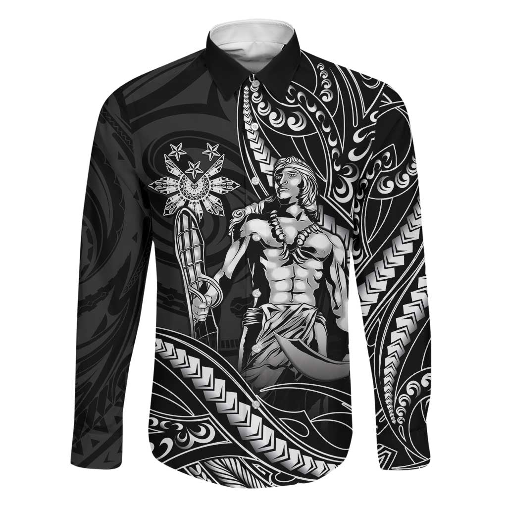 Filipinos Lapu Lapu Hero Family Matching Short Sleeve Bodycon Dress and Hawaiian Shirt Black Polynesian Tribal Tattoo LT05 Dad's Shirt - Long Sleeve Black - Polynesian Pride