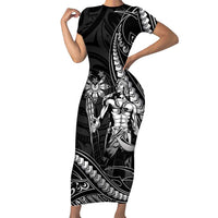 Filipinos Lapu Lapu Hero Family Matching Short Sleeve Bodycon Dress and Hawaiian Shirt Black Polynesian Tribal Tattoo LT05 Mom's Dress Black - Polynesian Pride