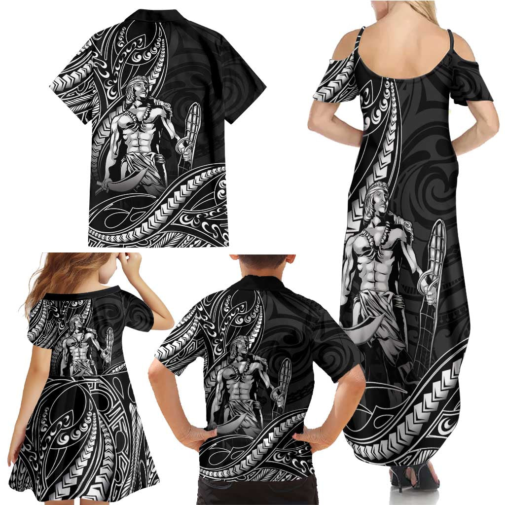 Filipinos Lapu Lapu Hero Family Matching Summer Maxi Dress and Hawaiian Shirt Black Polynesian Tribal Tattoo LT05 - Polynesian Pride