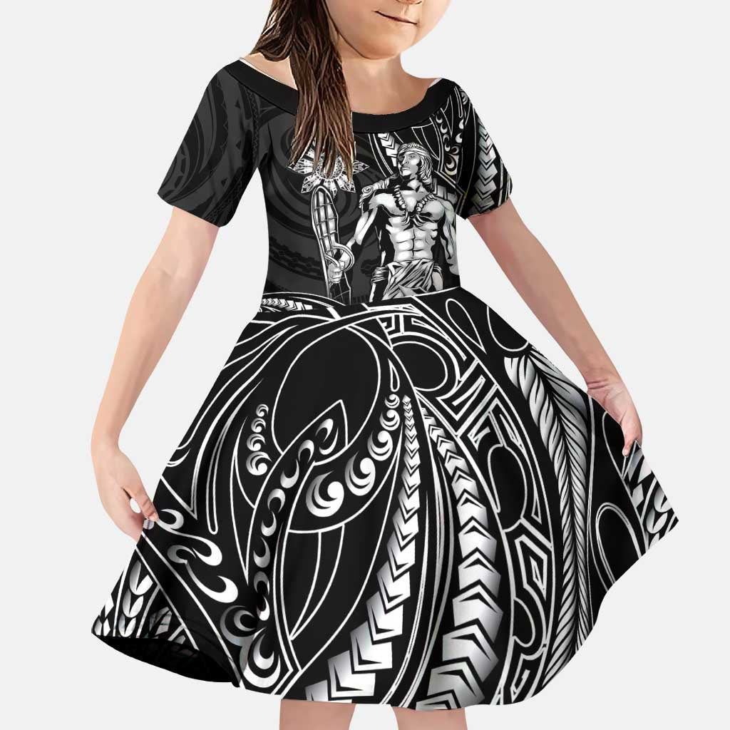 Filipinos Lapu Lapu Hero Family Matching Tank Maxi Dress and Hawaiian Shirt Black Polynesian Tribal Tattoo LT05 Daughter's Dress Black - Polynesian Pride