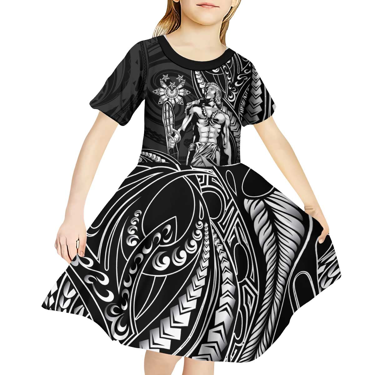 Filipinos Lapu Lapu Hero Kid Short Sleeve Dress Black Polynesian Tribal Tattoo LT05 - Polynesian Pride
