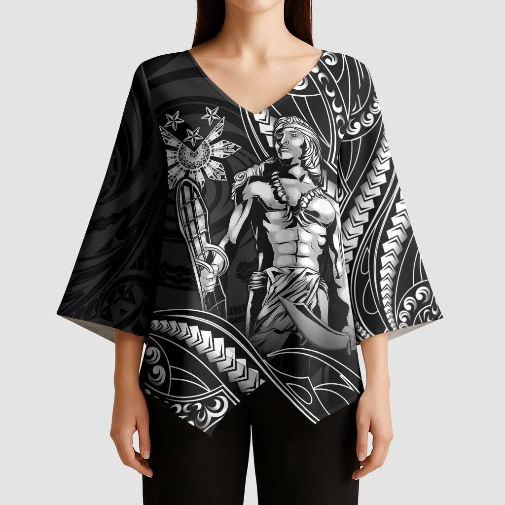 Filipinos Lapu Lapu Hero Kimono Sleeve Blouse Black Polynesian Tribal Tattoo