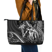 Filipinos Lapu Lapu Hero Leather Tote Bag Black Polynesian Tribal Tattoo