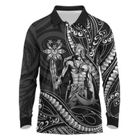 Filipinos Lapu Lapu Hero Long Sleeve Polo Shirt Black Polynesian Tribal Tattoo LT05 Black - Polynesian Pride