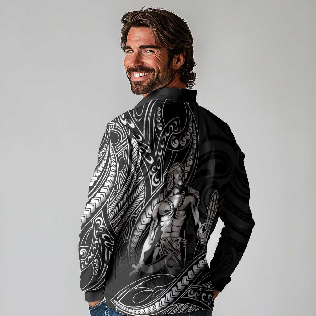 Filipinos Lapu Lapu Hero Long Sleeve Polo Shirt Black Polynesian Tribal Tattoo LT05 - Polynesian Pride