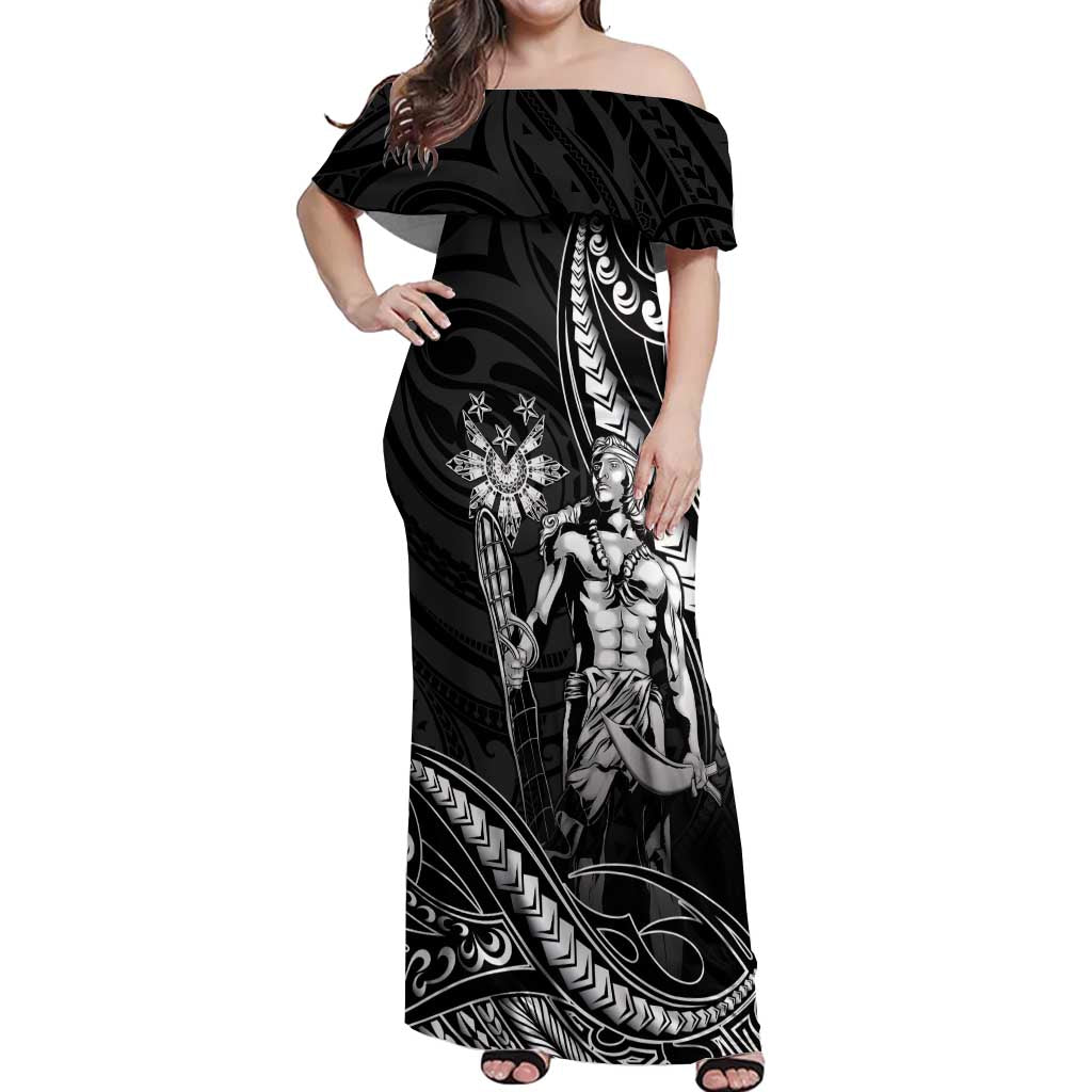 Filipinos Lapu Lapu Hero Off Shoulder Maxi Dress Black Polynesian Tribal Tattoo LT05 Women Black - Polynesian Pride