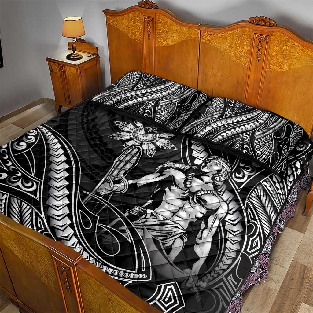 Filipinos Lapu Lapu Hero Quilt Bed Set Black Polynesian Tribal Tattoo