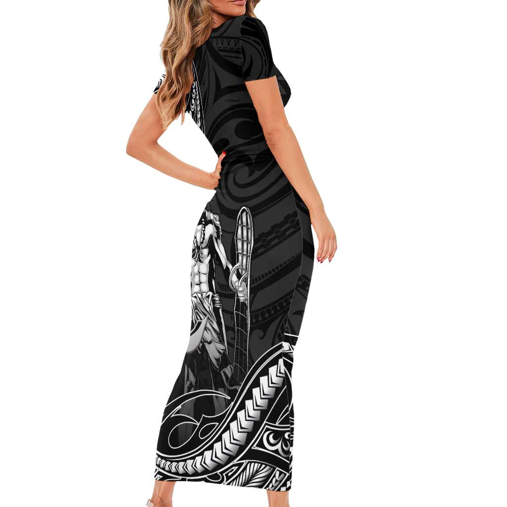 Filipinos Lapu Lapu Hero Short Sleeve Bodycon Dress Black Polynesian Tribal Tattoo LT05 - Polynesian Pride