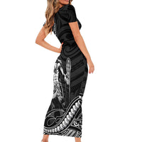Filipinos Lapu Lapu Hero Short Sleeve Bodycon Dress Black Polynesian Tribal Tattoo LT05 - Polynesian Pride