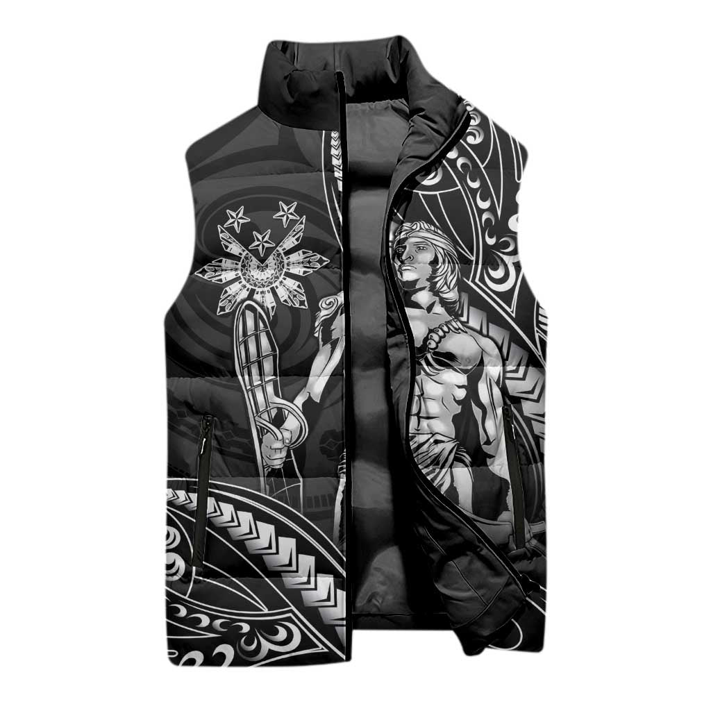 Filipinos Lapu Lapu Hero Sleeveless Puffer Jacket Black Polynesian Tribal Tattoo LT05 - Polynesian Pride